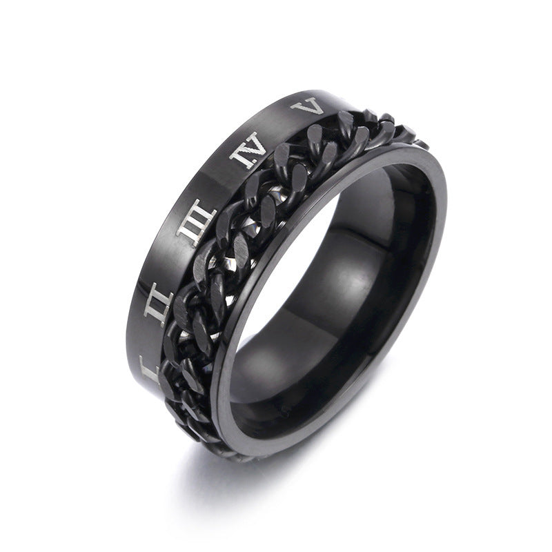 Roman Letter Rotatable Chain Rings Men Digital Titanium Steel Multifunctional Bottle Opener Ring Spinner