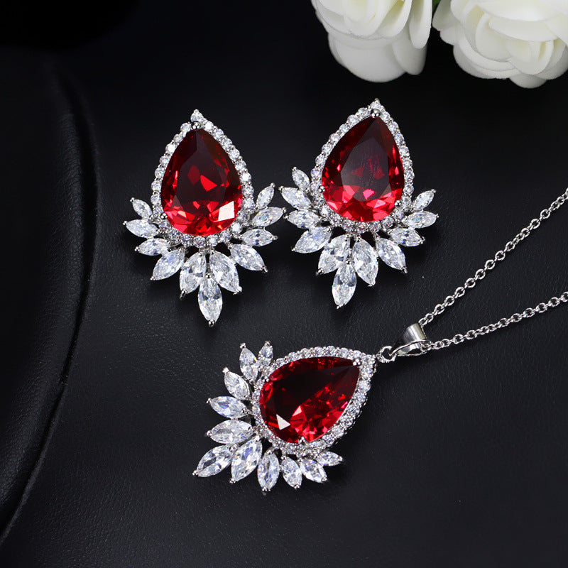 Luxurious Wedding Bridal Water Droplets Gemstones White Gold Plated Jewelry Set
