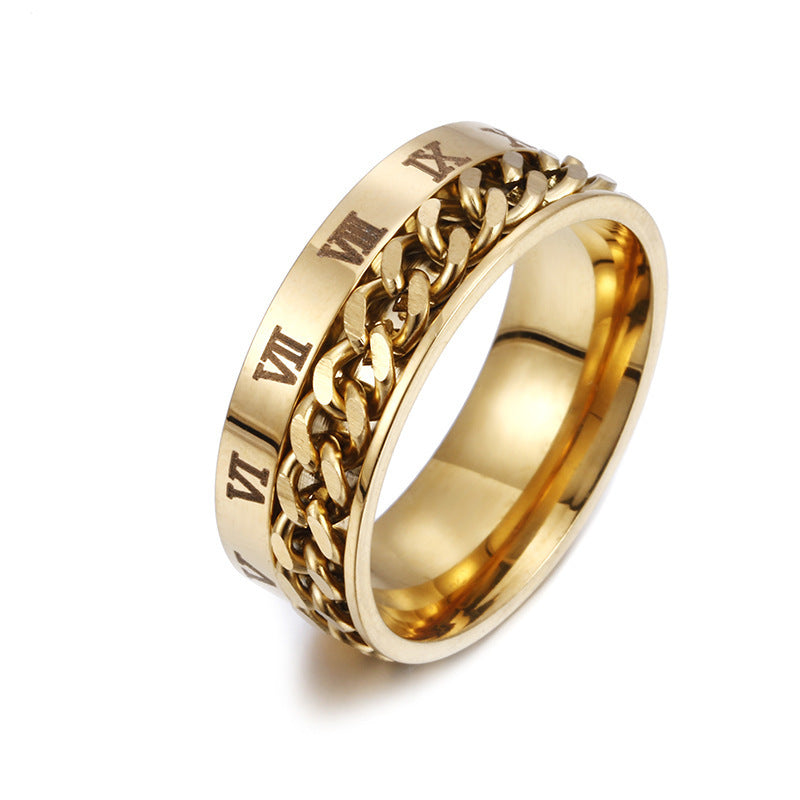 Roman Letter Rotatable Chain Rings Men Digital Titanium Steel Multifunctional Bottle Opener Ring Spinner