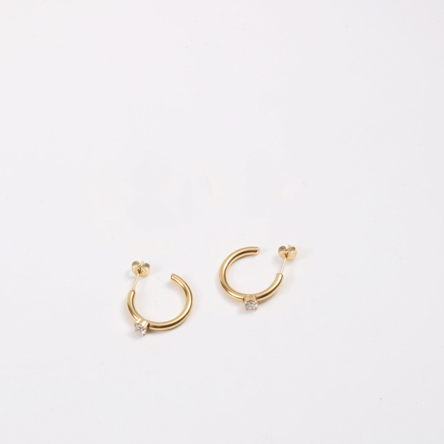C Font Earrings With Zircon Titanium Steel I Electroplated 18K Gold