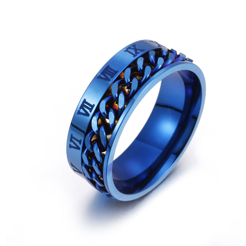 Roman Letter Rotatable Chain Rings Men Digital Titanium Steel Multifunctional Bottle Opener Ring Spinner