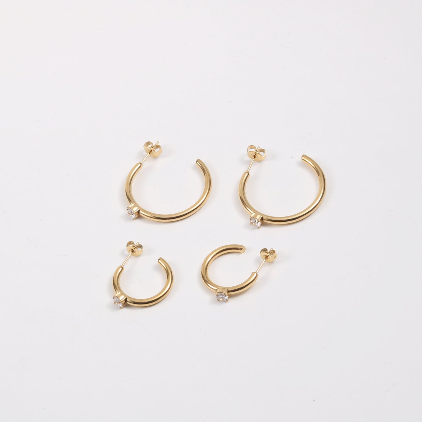 C Font Earrings With Zircon Titanium Steel I Electroplated 18K Gold