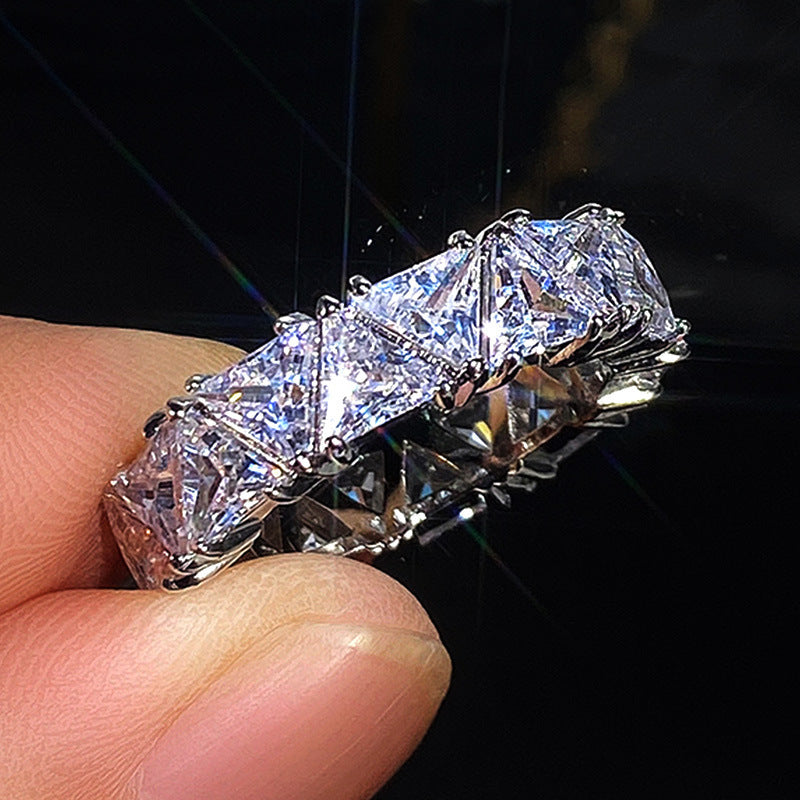 Full Circle Full Inlaid Single Row Triangle Zircon Ring Women