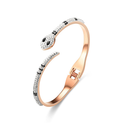 Green Eyed Snake Stainless Steel Micro-Set Diamond Bracelet