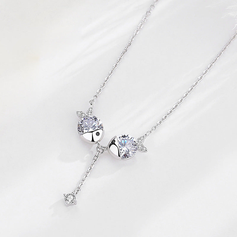 Cute fish necklace zircon necklace