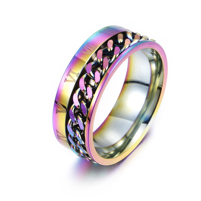 Roman Letter Rotatable Chain Rings Men Digital Titanium Steel  Multifunctional Bottle Opener Ring Spinner