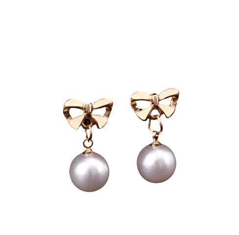 Hypoallergenic Heart-shaped Zircon Earrings Women's Bow Pearl Earrings
