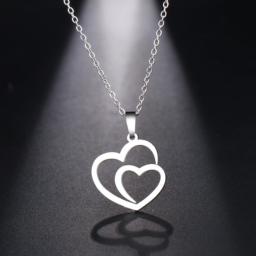 Double peach heart necklace couple necklace