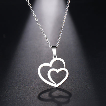 Double peach heart necklace couple necklace