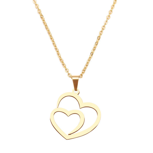 Double peach heart necklace couple necklace