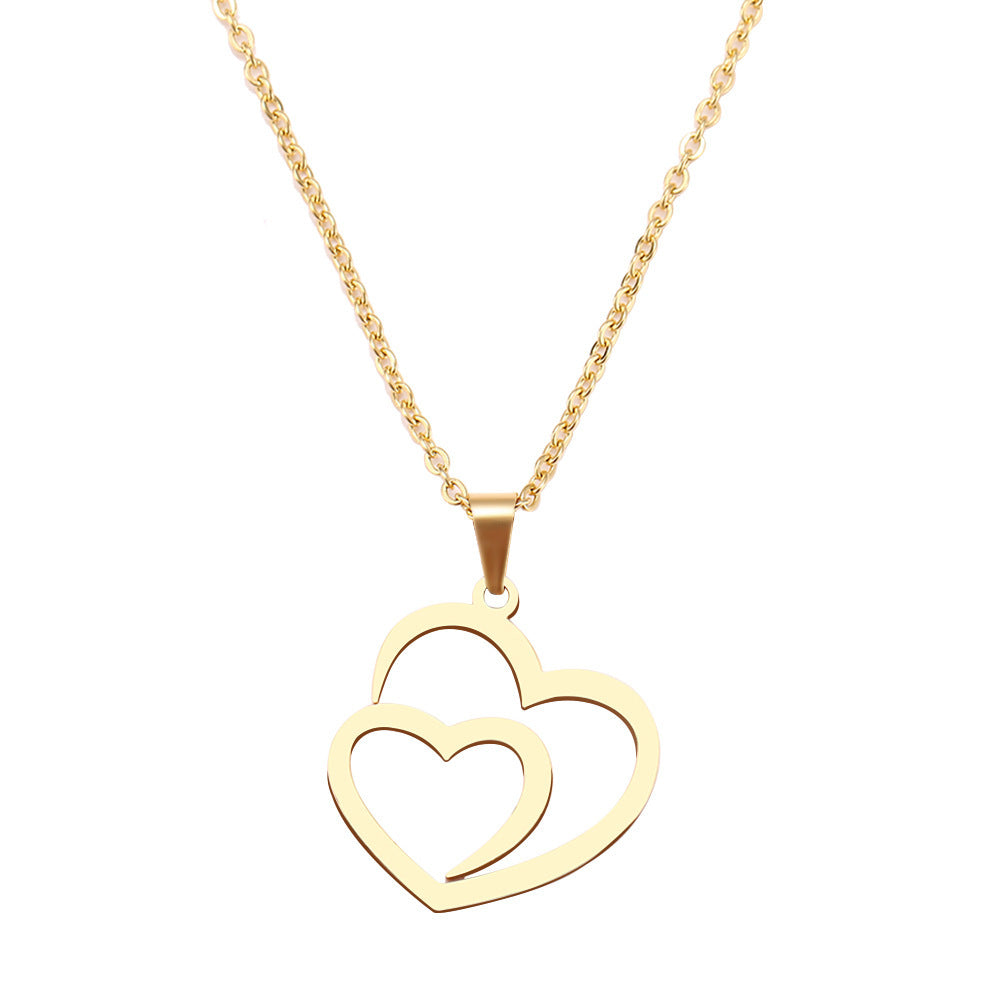 Double peach heart necklace couple necklace