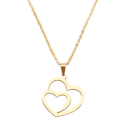 Double peach heart necklace couple necklace