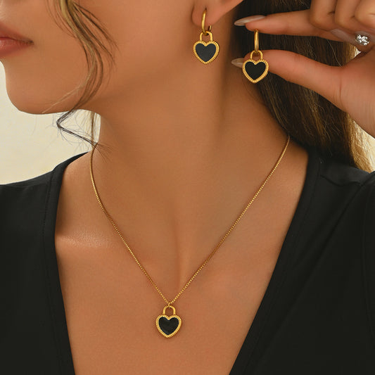 18K Gold Plated Stainless Steel Heart Mirror Jewelry Set  Hypoallergenic