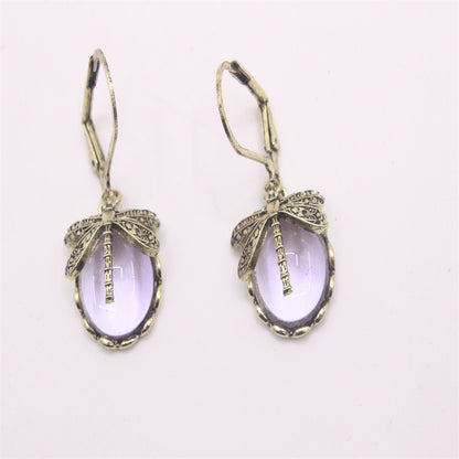 Creative Retro Dragonfly Green Crystal Pendant Earrings
