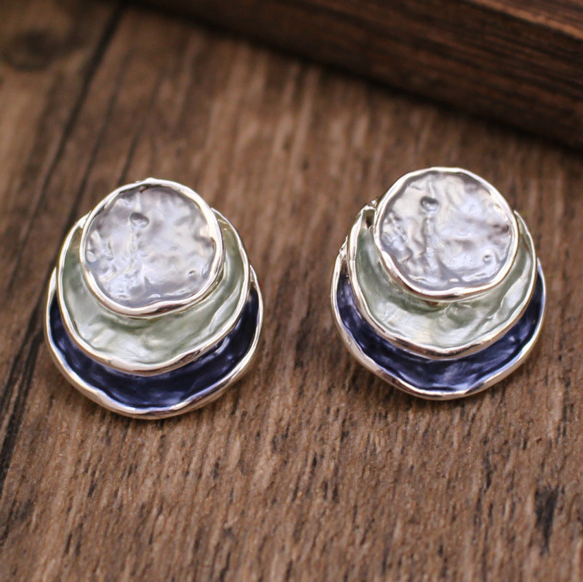 Ins Three-colored Painting Round Earrings Fashion Elegant Versatile Geometric Earrings For Women Jewelry