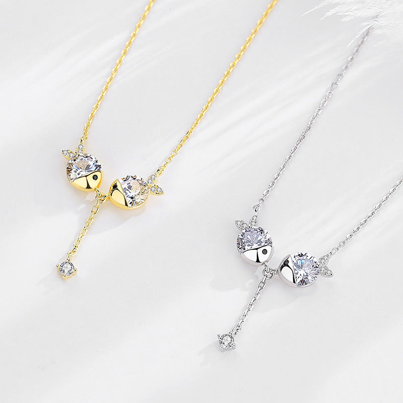 Cute fish necklace zircon necklace