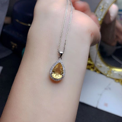 Natural Citrine Set 925 Silver Inlaid Rings Pendants Two-piece Set Wholesale Fashion Colored Gems Ornament