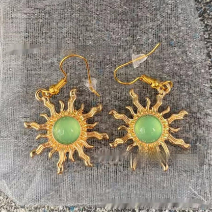 Cold Gold And Light Green Acrylic Sun Earrings