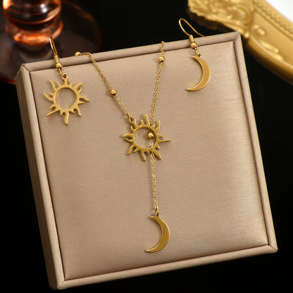 18K Gold Plated Sun  Moon Jewelry Set Hypoallergenic Necklace  Earrings