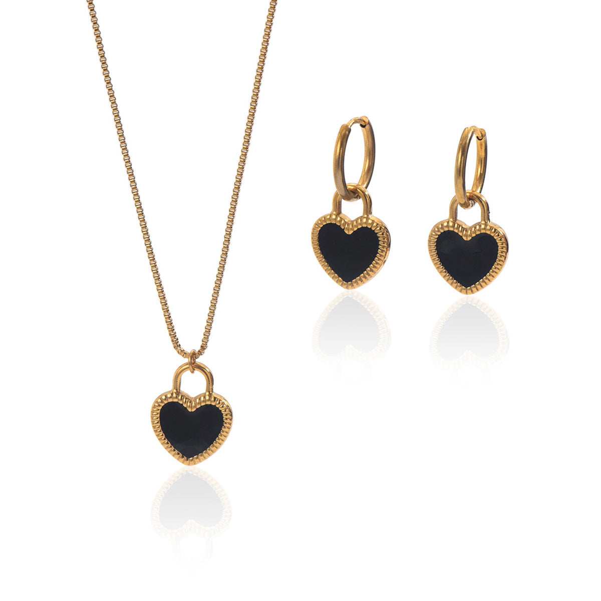18K Gold Plated Stainless Steel Heart Mirror Jewelry Set  Hypoallergenic