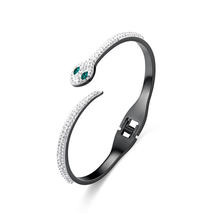 Green Eyed Snake Stainless Steel Micro-Set Diamond Bracelet