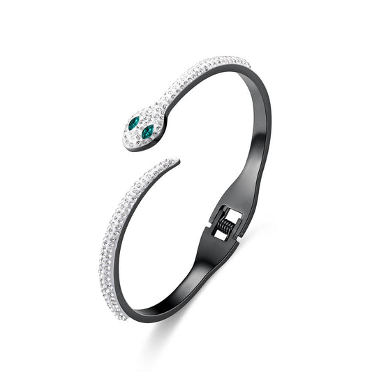 Green Eyed Snake Stainless Steel Micro-Set Diamond Bracelet