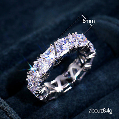 Full Circle Full Inlaid Single Row Triangle Zircon Ring Women