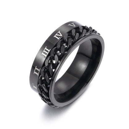 Roman Letter Rotatable Chain Rings Men Digital Titanium Steel  Multifunctional Bottle Opener Ring Spinner