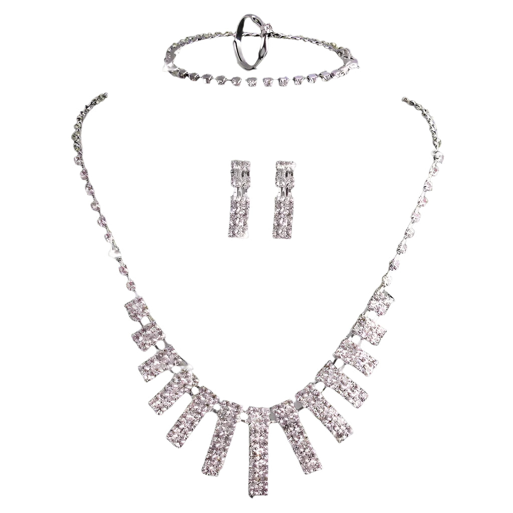 4-Piece Rhinestones Necklace, Earrings, and Ring Jewelry Set