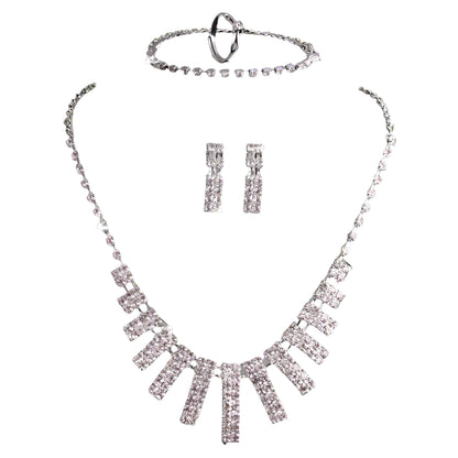 4-Piece Rhinestones Necklace, Earrings, and Ring Jewelry Set
