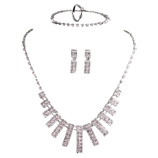 4-Piece Rhinestones Necklace, Earrings, and Ring Jewelry Set