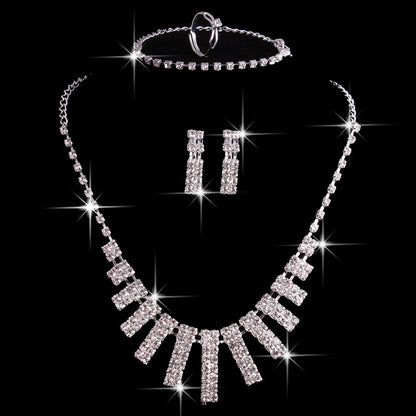 4-Piece Rhinestones Necklace, Earrings, and Ring Jewelry Set