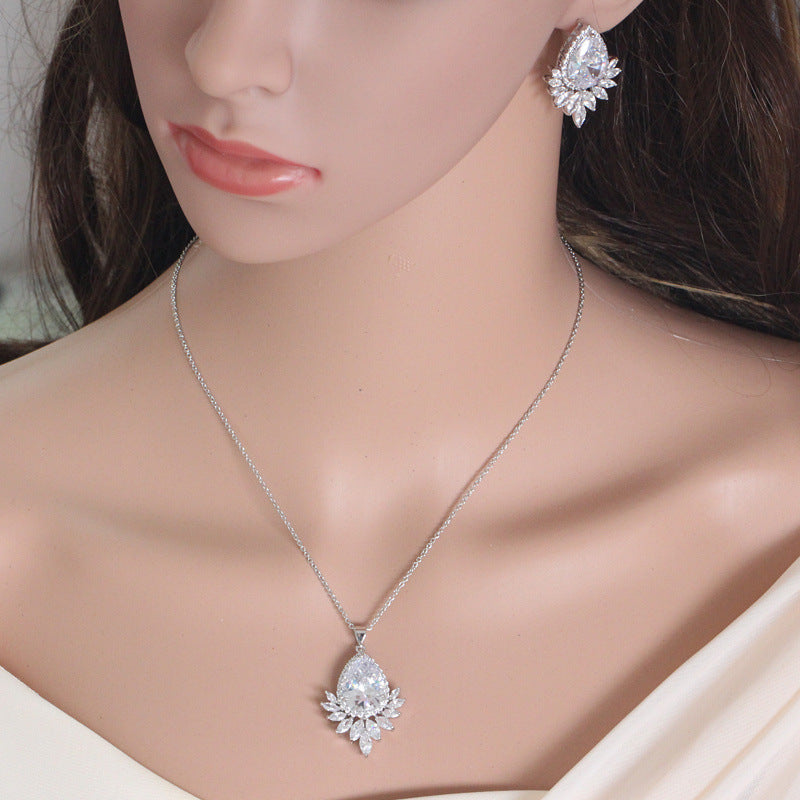 Luxurious Wedding Bridal Water Droplets Gemstones White Gold Plated Jewelry Set