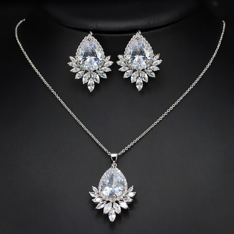 Luxurious Wedding Bridal Water Droplets Gemstones White Gold Plated Jewelry Set