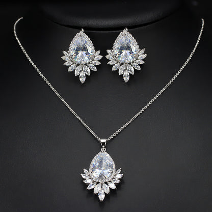 Luxurious Wedding Bridal Water Droplets Gemstones White Gold Plated Jewelry Set