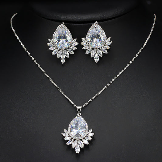 Luxurious Wedding Bridal Water Droplets Gemstones White Gold Plated Jewelry Set