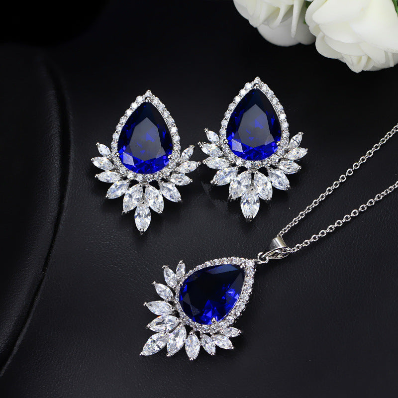 Luxurious Wedding Bridal Water Droplets Gemstones White Gold Plated Jewelry Set