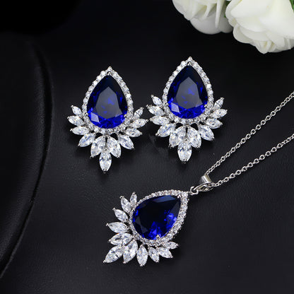 Luxurious Wedding Bridal Water Droplets Gemstones White Gold Plated Jewelry Set