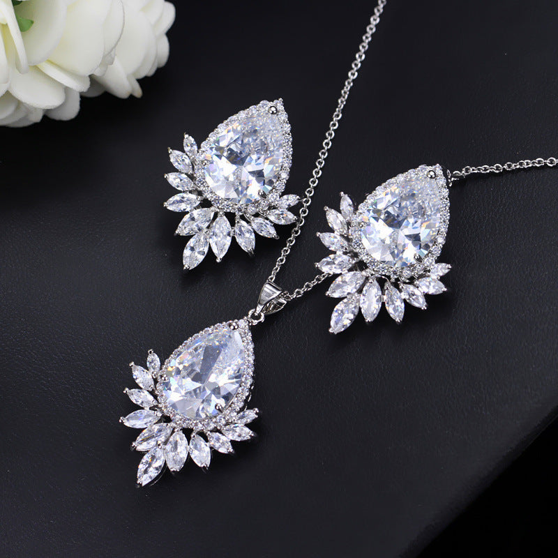 Luxurious Wedding Bridal Water Droplets Gemstones White Gold Plated Jewelry Set