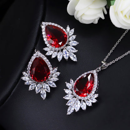 Luxurious Wedding Bridal Water Droplets Gemstones White Gold Plated Jewelry Set