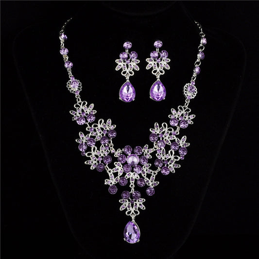 Bridal Fashion Geometric Alloy Inlay Amethyst Rhinestones Set