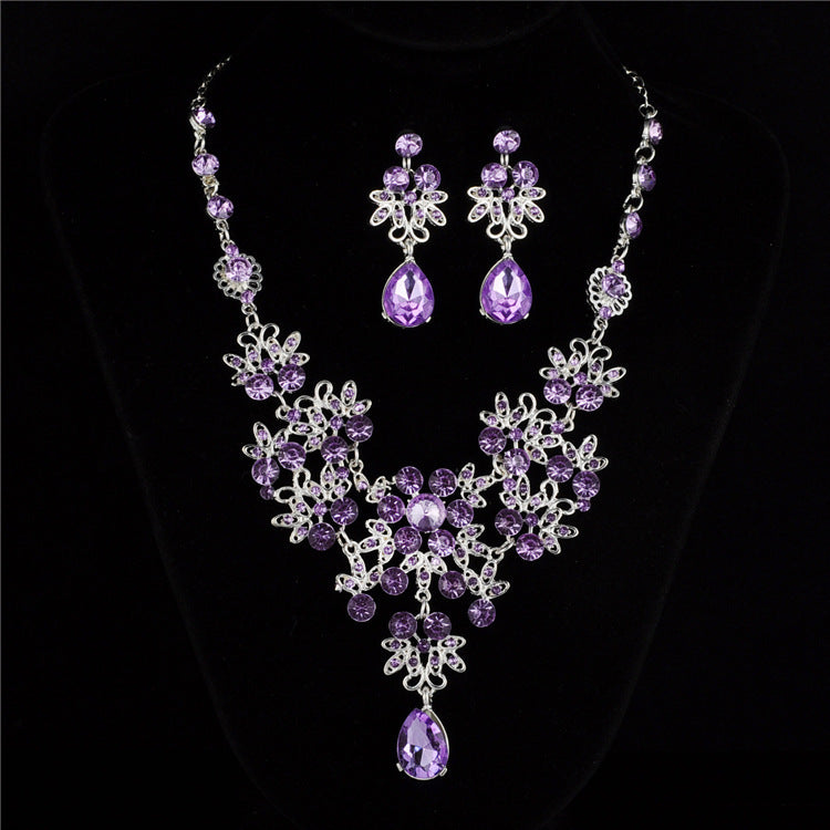 Bridal Fashion Geometric Alloy Inlay Amethyst Rhinestones Set