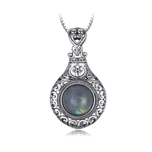 Women's Fashion Grey Blue Glitter Labradorite Necklace