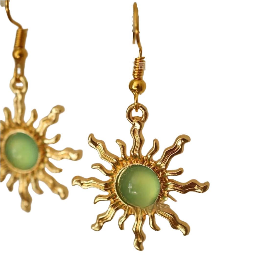 Cold Gold And Light Green Acrylic Sun Earrings