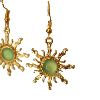 Cold Gold And Light Green Acrylic Sun Earrings