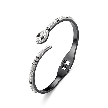 Green Eyed Snake Stainless Steel Micro-Set Diamond Bracelet