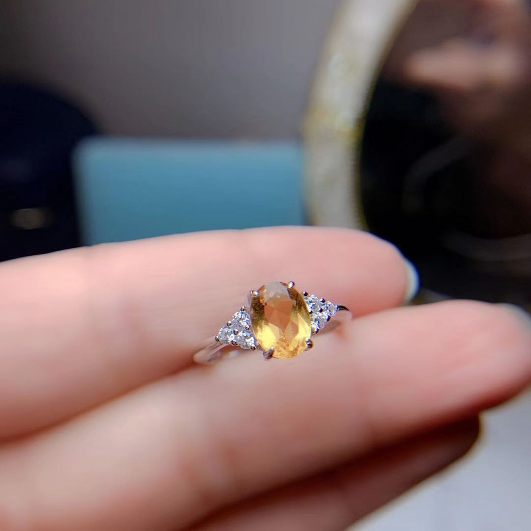Natural Citrine Set 925 Silver Inlaid Rings Pendants Two-piece Set Wholesale Fashion Colored Gems Ornament