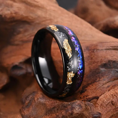 New Double Slot 8mm Black Starry Gold Foil Luxury Romantic Sugilite Ring
