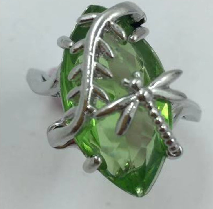 Olive Green Dragonfly Ring