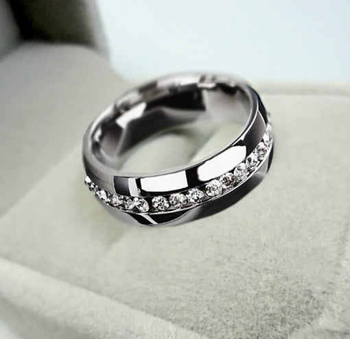 Stainless Steel Single Row Diamond Finger Ring